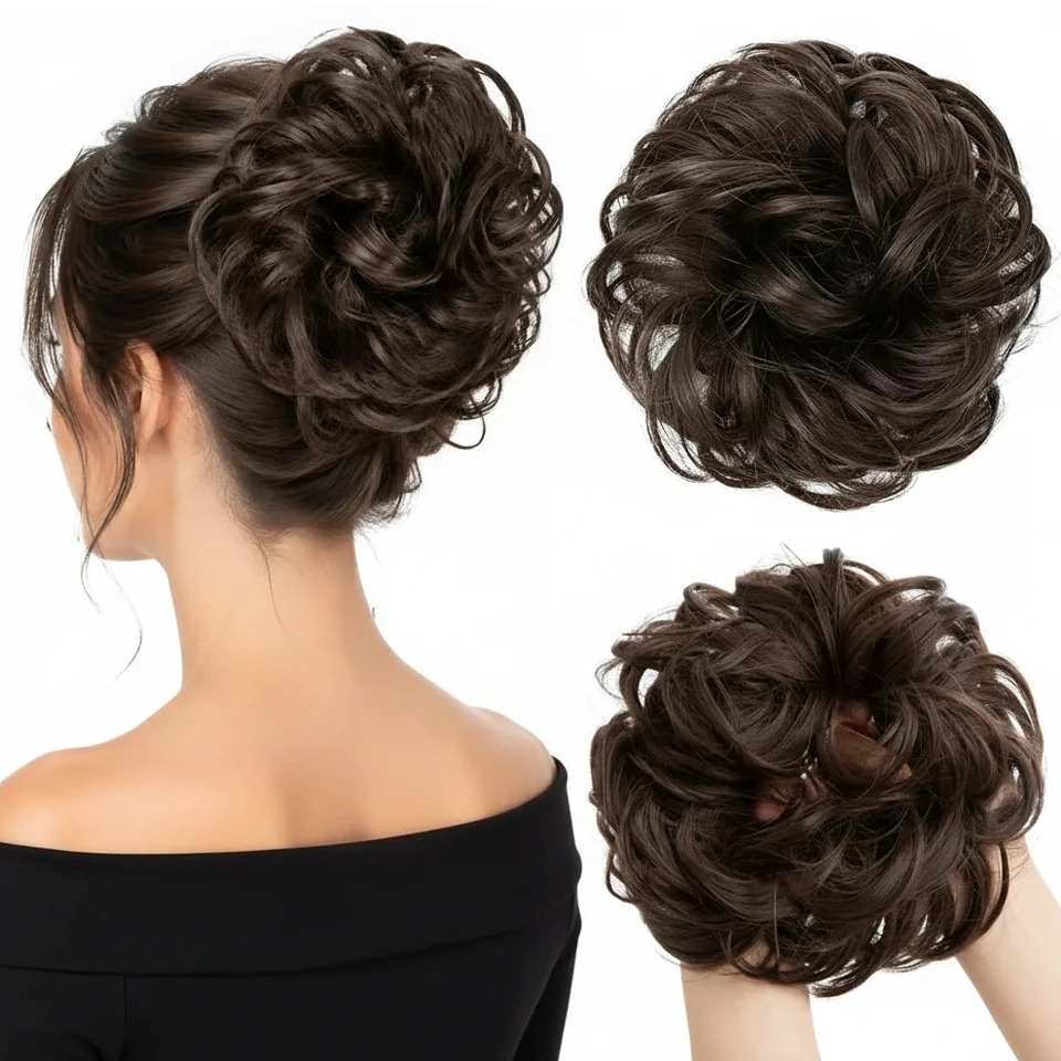 Claw Clip Messy Bun Hair Piece - Elegancka, falowana, nieco niechlujna kokarda do