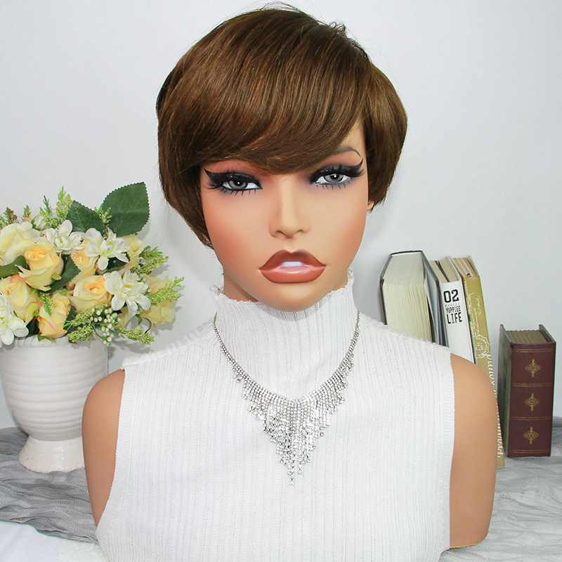 Short Pixie Cut Wig Human Hair Cheap - Czekoladowo-brązowe peruki typu pixie cut z