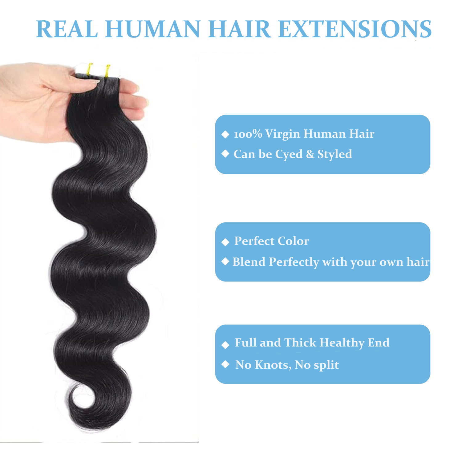 Długa taśma Body Wave do przed – Invisible Tape In Extensions Real Hair recenzja i cena