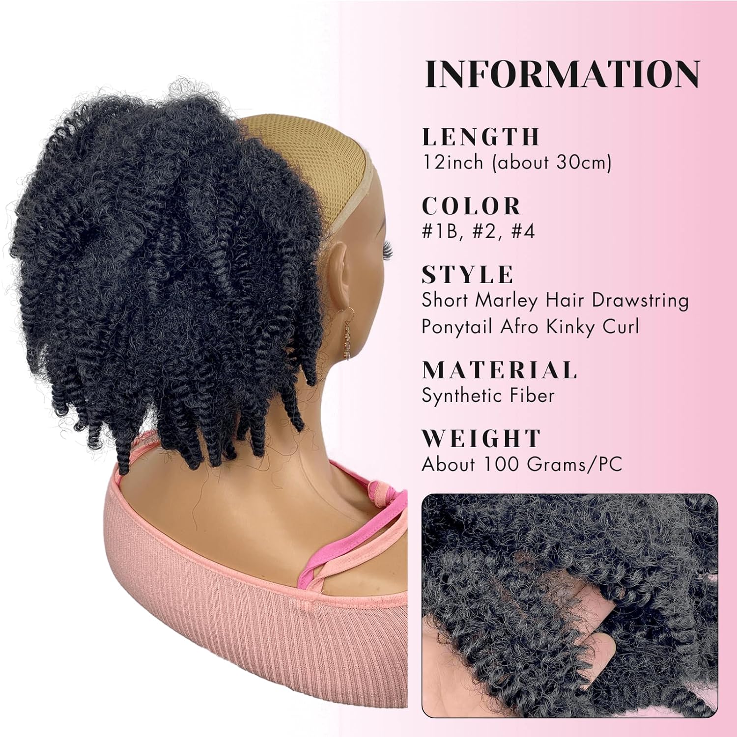 12-calowy Krótki Kucyk z Włosó – Drawstring Afro Curly Puff Ponytail recenzja i cena