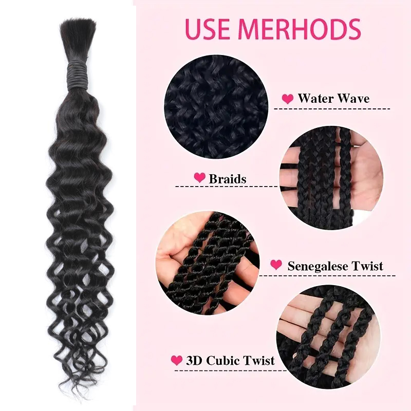 Włosy naturalne w stylu boho,  – Water Wave Bulk Human Hair For Braiding recenzja i cena
