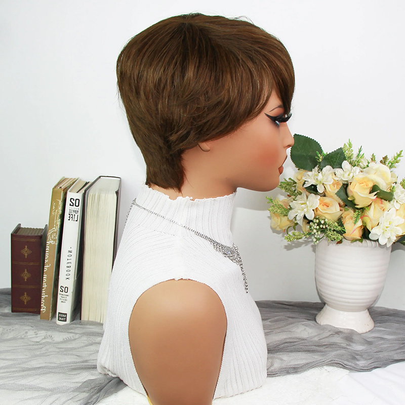 Czekoladowo-brązowe peruki typ – Short Pixie Cut Wig Human Hair Cheap recenzja i cena