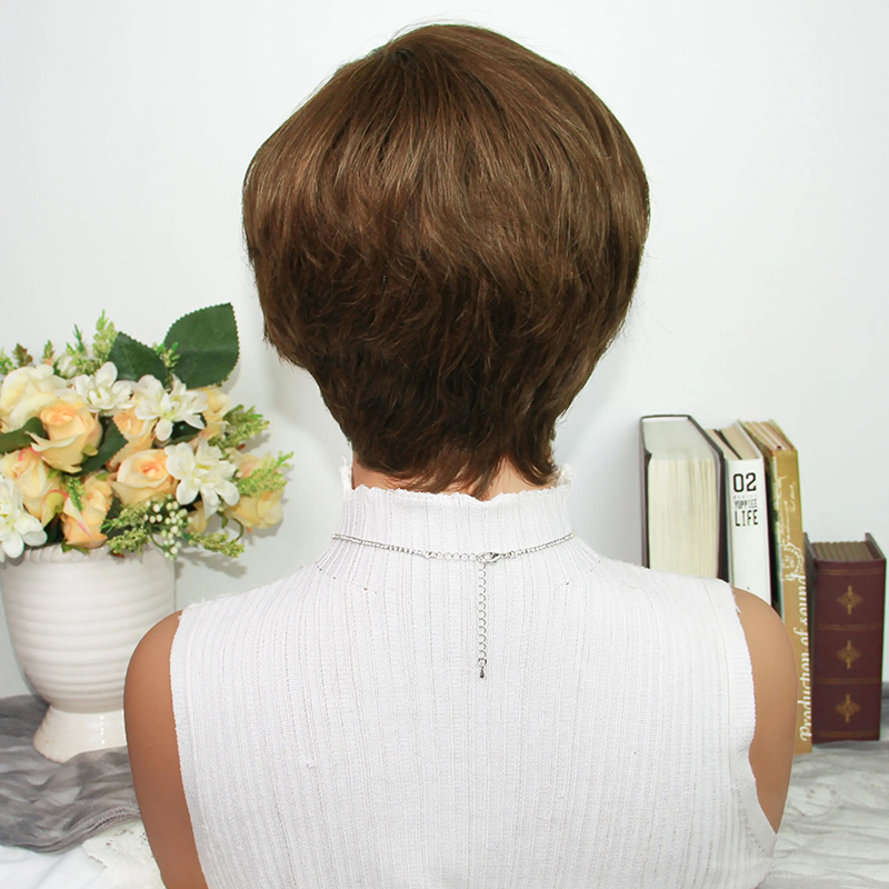 Czekoladowo-brązowe peruki typ – Short Pixie Cut Wig Human Hair Cheap recenzja i cena